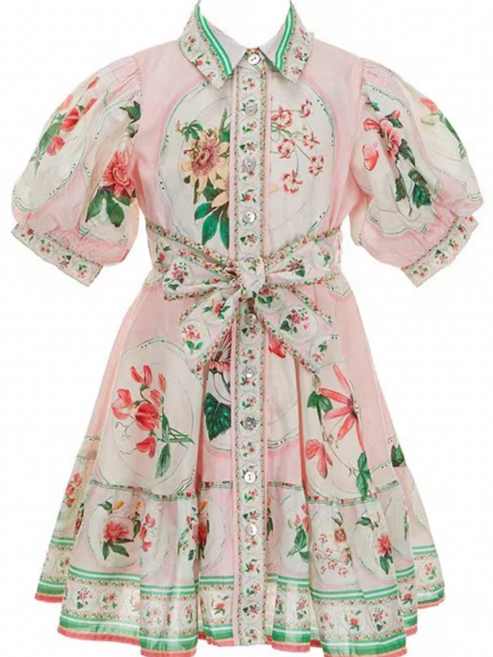 A Loves A "Iris Placement Print Puff Sleeve A Line Dress in Pink" NWT